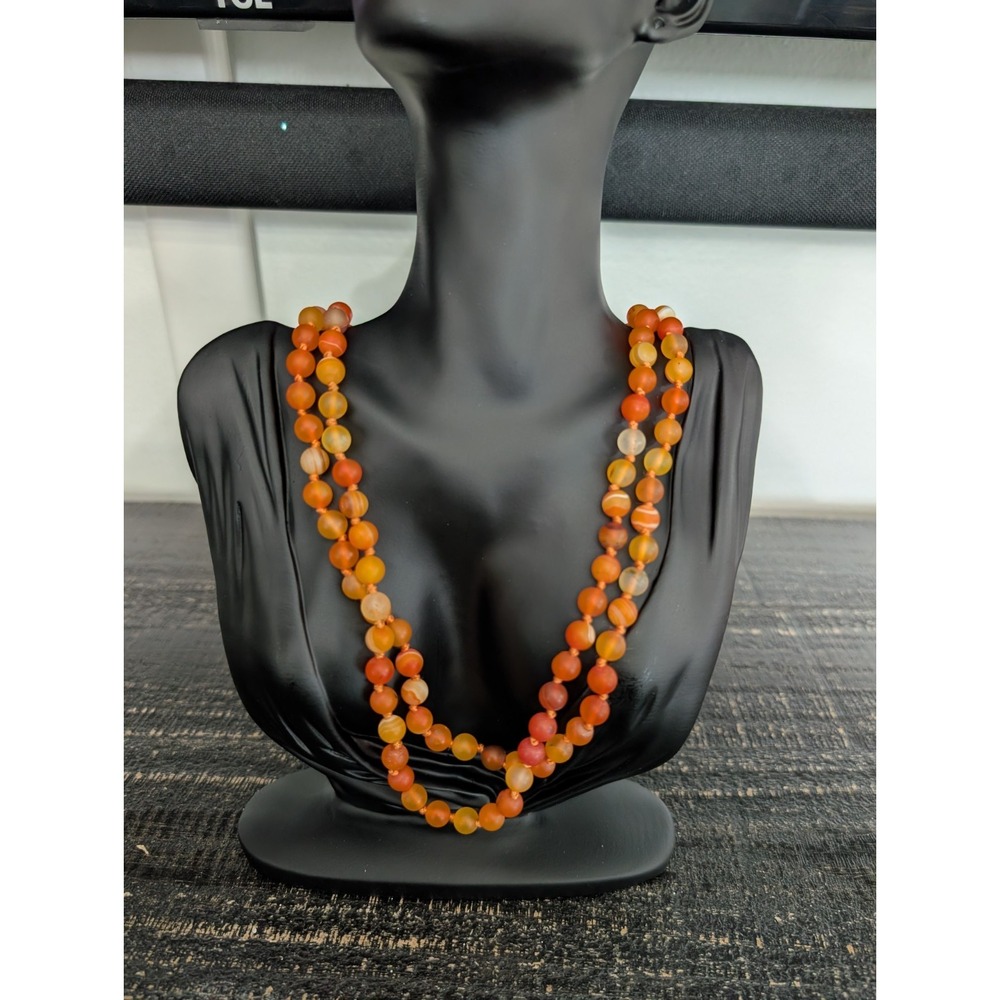 Vintage Infinted Loop Carnelian Agate Beads Necklace Orange 142 in Total RARE